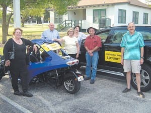 Security group at Continental Park’s historic Dice House includes (l-r) Cornelia Philipson, Donald Taylor, Gloria Zack, Holly White, Robert Csanalosi and Elliott Zack.