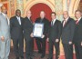 Pictured (l-r) are Dr. Bernard A. Mair, associate provost for Undergraduate Affairs – University of Florida; Miami- Dade County Commissioner Jean Monestime; Miami-Dade Mayor Carlos A. Gimenez; Dr. Jeffrey Hodgson, interim provost of New World School of the Arts; Alberto Carvalho, superintendent of Miami-Dade County Public Schools; Dr. Rolando Montoya, college provost – Miami Dade College, and Dr. Lawrence Feldman, Miami-Dade County Public Schools vice chair.