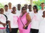 (First Row) Demetres L. Parrish; Keisha Clayton, Vice President of the Miami Affiliate Chapter of Sisters Network, Inc.; City of Opa-locka Commissioner Gail Miller; Adrian McClenney, President of the Miami Affiliate Chapter of Sisters Network, Inc.; Margaret Williams of Women Opportunity Network (WON); and members of Gentlemen of Distinction (G.O.D) at the 1st Annual Breast Cancer Awareness Health Fair & Walk at Sherbondy Park on Saturday May, 19, 2012.