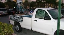 Commissioner Bob Welsh campaigns as Flyering Bicycle Bob in this photo taken of his publicity truck while on the campaign trail