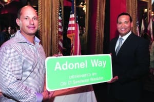 Sweetwater honors Adonel Concrete with street signs on NW 110th Ave.