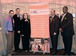 Pictured (l-r) at American Heart Association kickoff breakfast are Ricky Alonso; Julio Llanes; Gail Adams; Steven Nivet, 2013 Miami-Dade Heart Walk chair, and Canning Thorton.