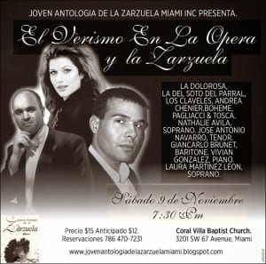 Nathalie Avila soprano Jose Antonio Navarro tenor Giancarlo Brunet baritono Joven Antologia de la Zarzuela Miami