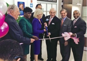 Pictured at the ribbon cutting are (l-r) Harvey Chaplin, Miami-Dade County Commissioner Audrey M. Edmondson, Roberta Chaplin, Jackson Memorial Foundation board member Dr. Rudy Moise, Jackson Health System CEO Carlos A. Migoya, Jackson Memorial Foundation chair Carlos Lopez Cantera and Public Health Trust chair Darryl K. Sharpton.