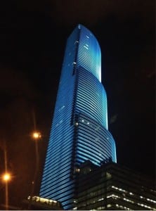 Downtown Miami’s Bank of America tower was bathed in a teal-colored light in honor of ‘Teal Over Miami’.