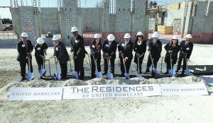 Pictured at groundbreaking ceremony for The Residences on Jan. 24 are (l-r): Steve T. Leth, senior vice president, SunTrust Bank; Mary Ann Sprinkle, secretary, UHC Board of Directors; Joaquin E. Leon, Esq., UHC Board of Directors;Miami-Dade Deputy Mayor Russell Benford; State Rep. Jeanette Nuñez; Ricardo J. Garcia, chair, UHC Board of Directors; Jose Fox, UHC president/CEO; State Sen. Anitere Flores; Humberto P. Alonso Jr., immediate past chair, UHC Board of Directors; Rosa Cozad, CEO, Amerigroup Florida, and José K. Fuentes, UHC Board of Directors.