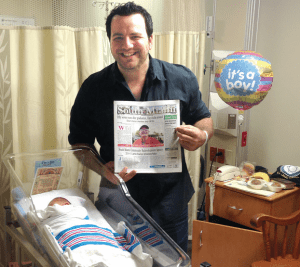 MAY 27 - JUNE 9, 2014 Lauren and Levi Meyer welcome baby Benjamin Miles. Here’s proud dad Levi Meyer with his newborn son, Benjamin Miles, right after his wife, Lauren, gave birth at South Miami Hospital. Meyer took time out to read the “South Miami News” in the company of the newest member of the family.