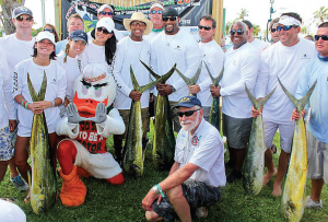 NFL great Ray Lewis and his crew display their catch at last year’s fishing tournament in the Florida Keys.