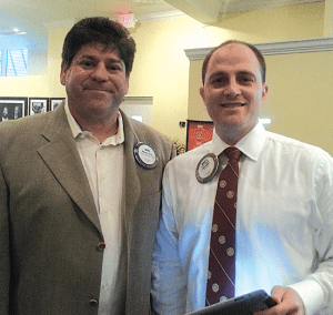 Newly Installed Vice President Mike Sutta is seen here at South Miami Rotary Installation Dinner with outgoing President Brett Trembly.