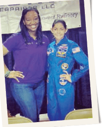 Alsie, left, is also pictured above with Alyssa Carson, a 13-year old who speaks five languages, will be taking graduate level courses in 2015 and is already contracted by NASA to fly to Mars/or the moon in 2033.